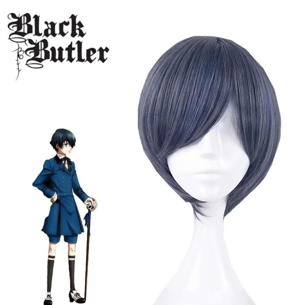 Аниме Черный Bulter Kuroshitsuji Ciel Phantomhive церковная форма наряд косплей костюм торжественное платье - Цвет: Wig