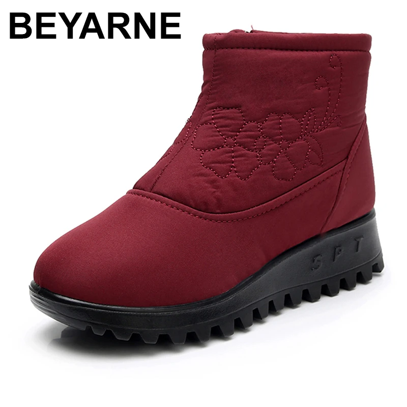 BEYARNEWomen/ Новые водонепроницаемые Нескользящие зимние сапоги; теплые меховые ботильоны на плоской подошве для мам; зимние сапоги; большие размеры;