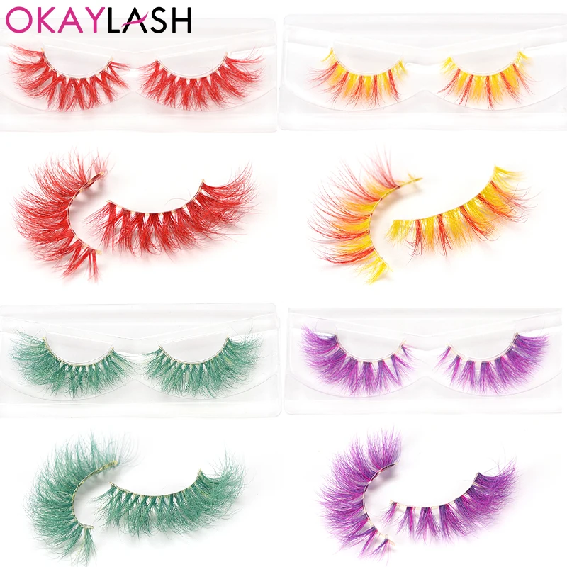 OKAYLASH новые 3D Роскошные Натуральные норковые накладные цветные ресницы оптовые