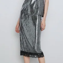 za Женская модная блестящая короткая юбка s кружевная расшитое пайетками кружево Короткая юбка для девочек XS s M L