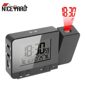 

NICEYARD Projection Alarm Clock Led Clock Digital Date Snooze Function Indoor Time Temperature Humidity Project Desk Table