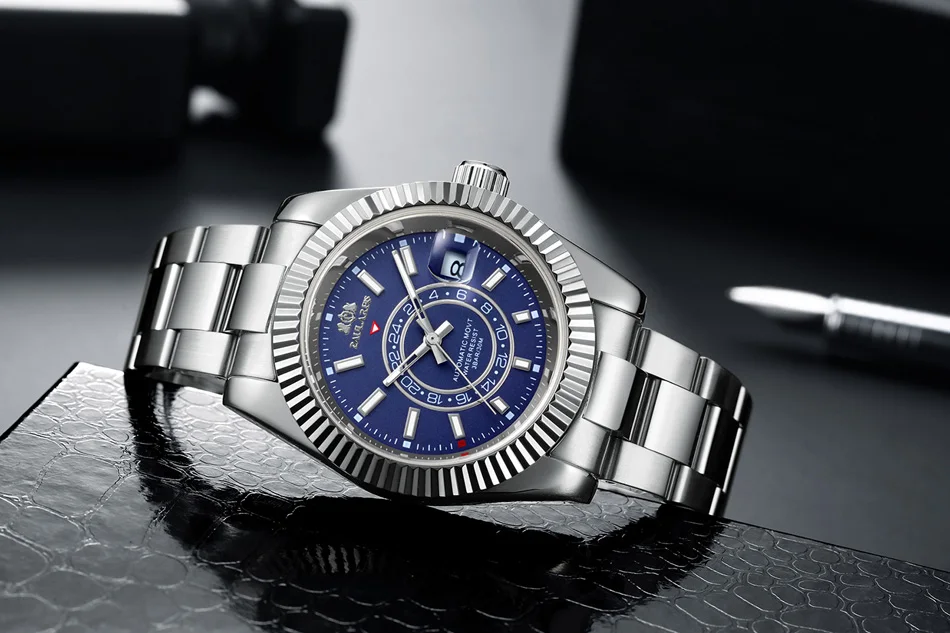 Cinturino meccanico automatico a carica automatica in acciaio inossidabile oro rosa argento blu data lusso cielo 40 mm da uomo_voghion.com