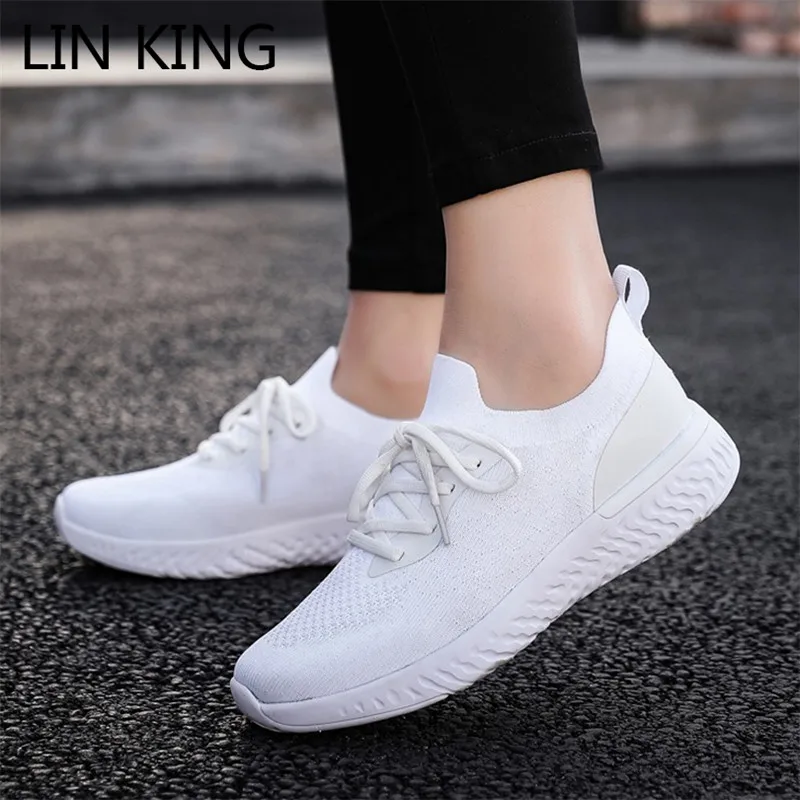 

LIN KING Lightweight Women Casual Shoes Fashion Breathable Walking Mesh Lace Up Flats Tenis Shoes Sneakers For Couples Plus Size