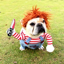 Dogs Cosplay Costume Comical Funny Dog Clothes Christmas Outfits Holding a Knife Set Pet Cat Dog Festival Party Clothing
