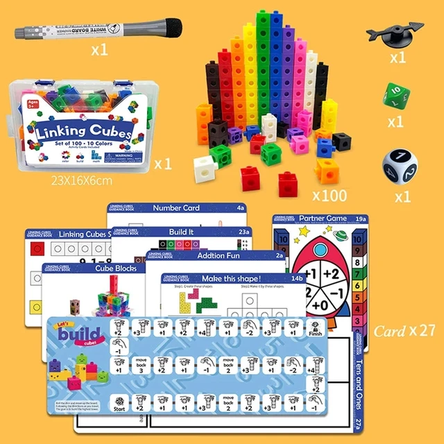 Montessori Rainbow Math Link Cubes Educational Block Toy Boxed Color Ribbon Graphic Card Mathematical Counting Stacked Cube Toys 4