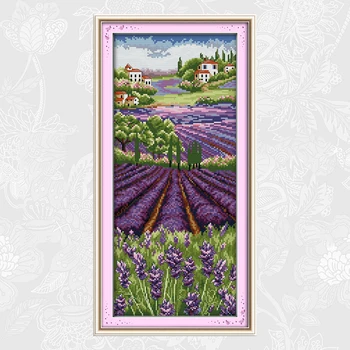 

Joy Sunday Lavender Grassland Cross-stitch Embroidery kits,DIY Handwork Cross Stitch,Enough Thread for Embroidery