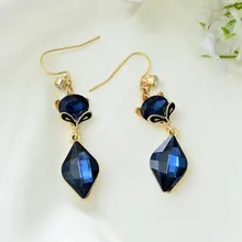 

1 Pair Simulated Sapphire Dangle Earrings Fashion Fox Animal Shape hoop Earrings Long Ear Buckle Jewelry For Women Wedding Party