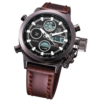 

Male Table Quartz Watch Electronic Watch Steel Belt Waterproof Luminous Stitching Belt More Function Double Machine Core