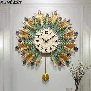 

Large 3D Gold Wall Watch Peacock Wall Clock Metal Watch for Home Living Room Decoration DIY Clocks Crafts Ornaments Gift 68x59cm