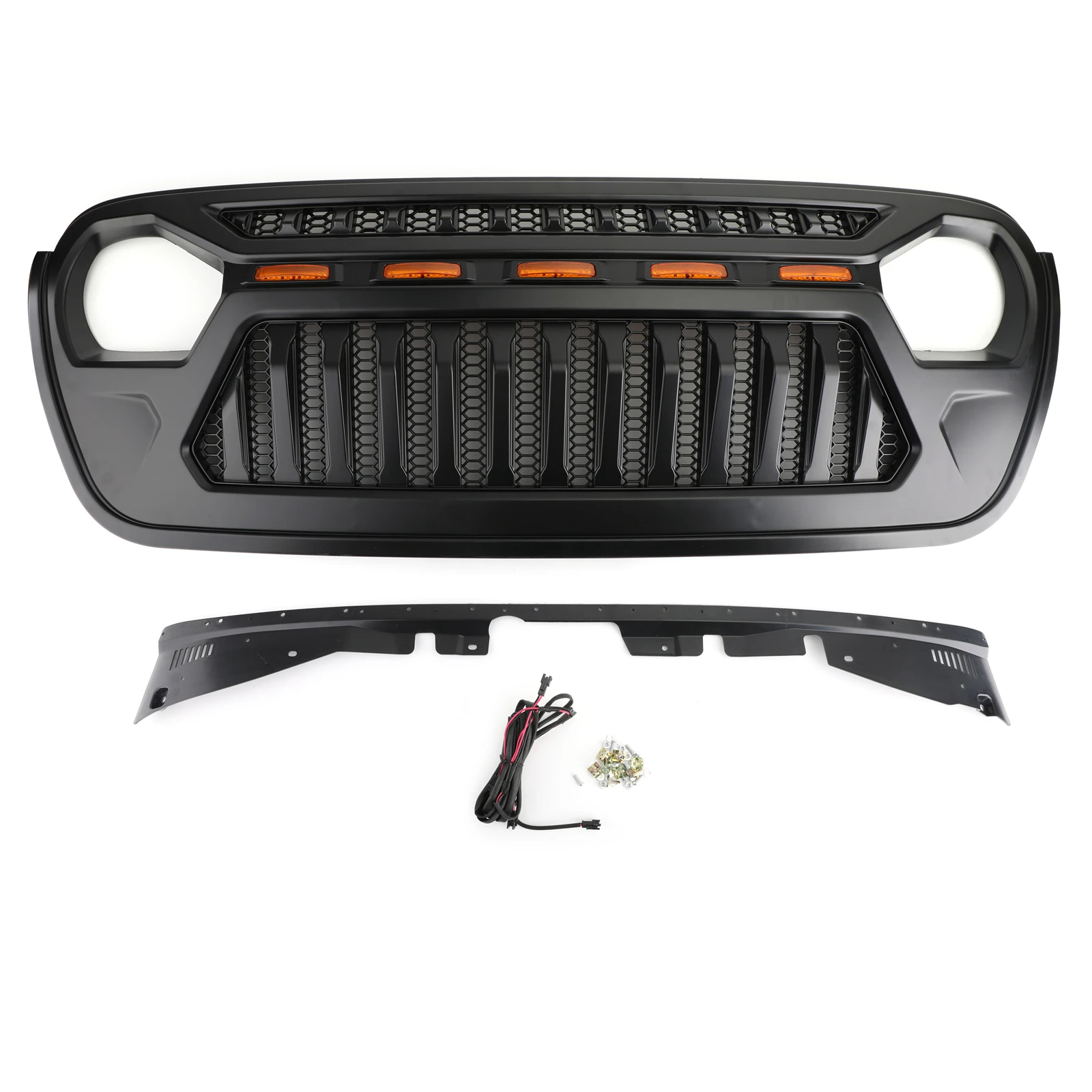 Best Areyourshop New Front Bumper Grille with 5 Amber Light For Jeep Wrangler JL 2018 2019 Front Upper LED Light Grille Car Parts 9