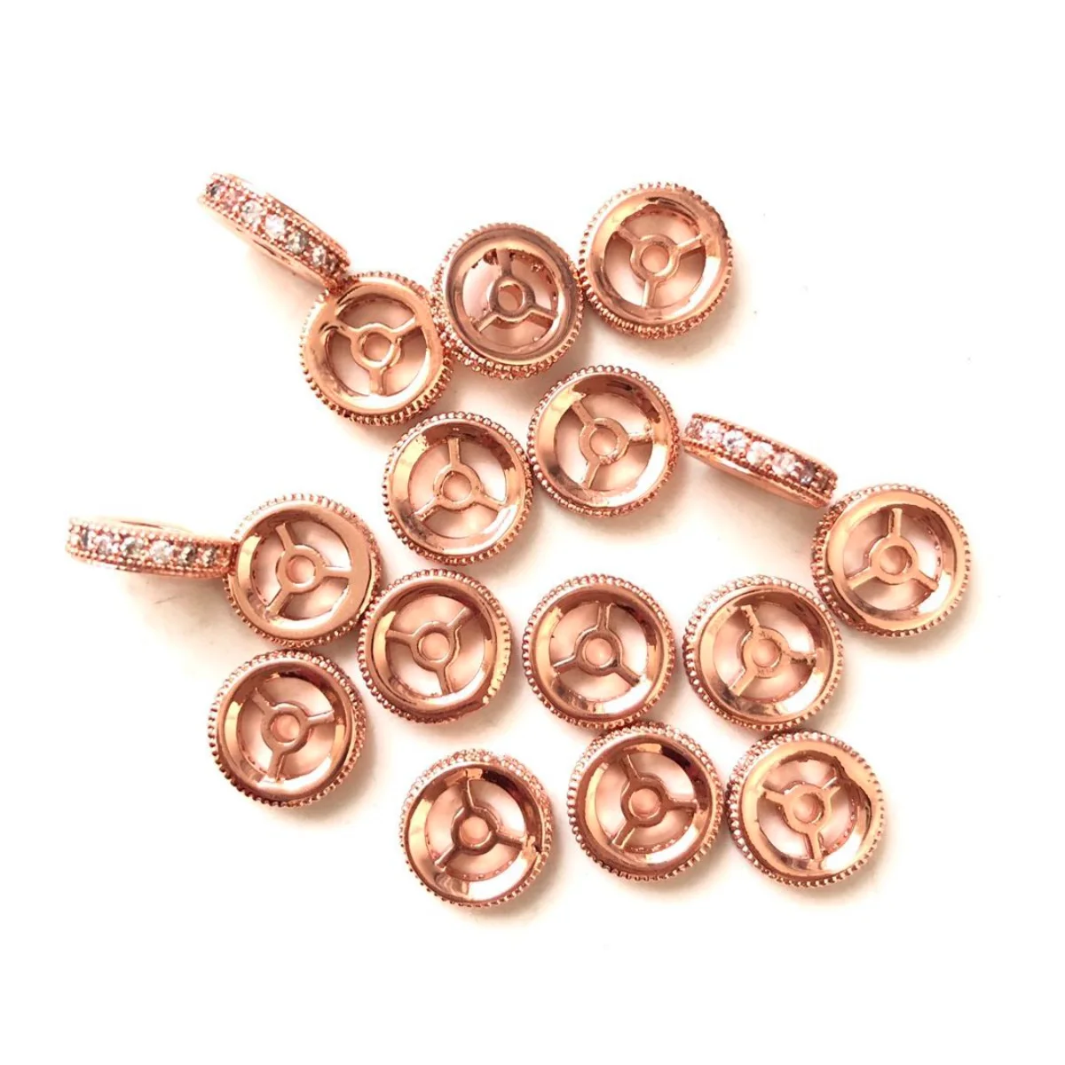 20pcs/lot 9.6mm Zirconia Paved Wheel Shape Spacers for Women Jewelry Girl Bracelet Making DIY Loose Beads Waist Accessory Supply