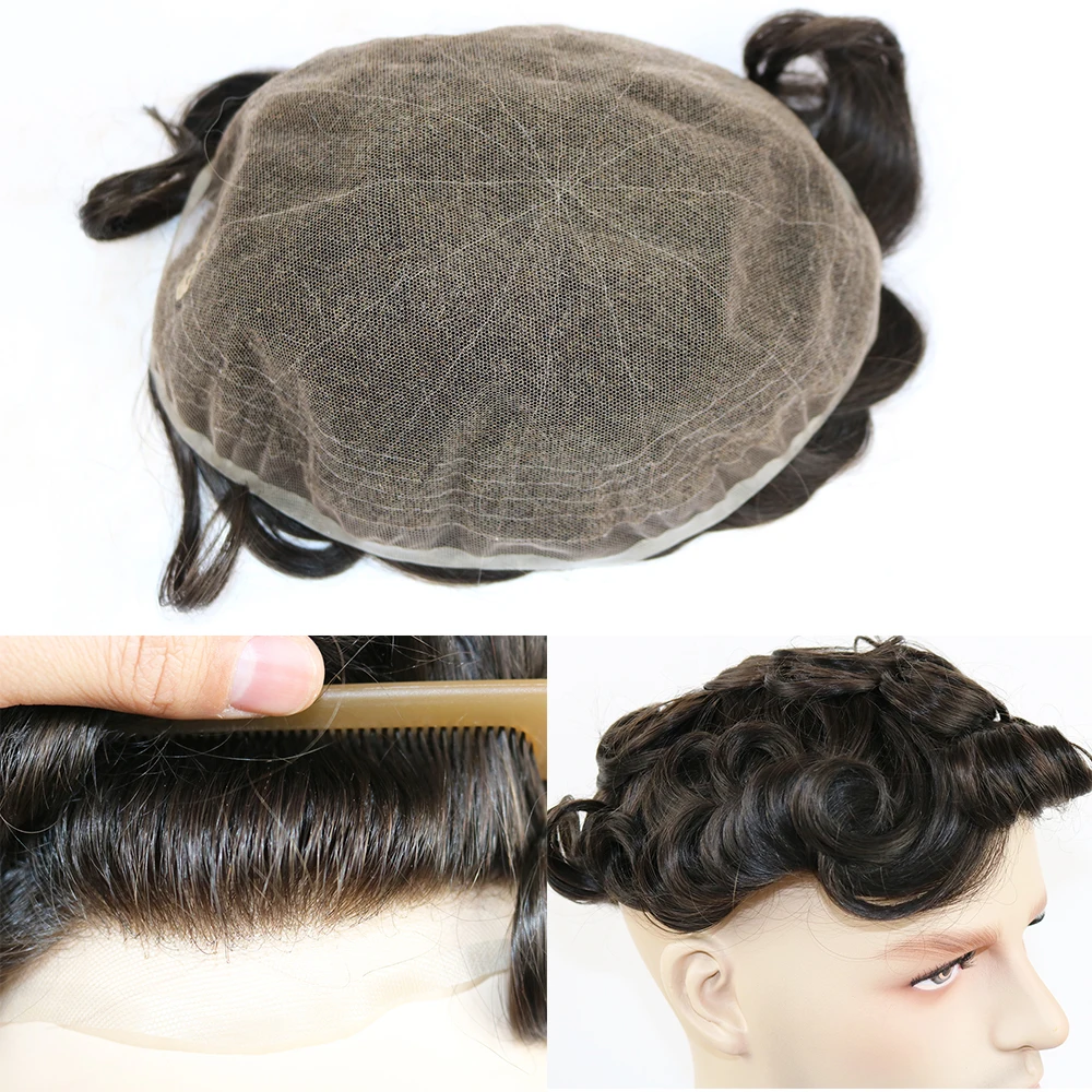 Мужской парик отбеленные узлы все головы швейцарские кружева человеческие волосы накладка из искусственных волос для мужчин заменить