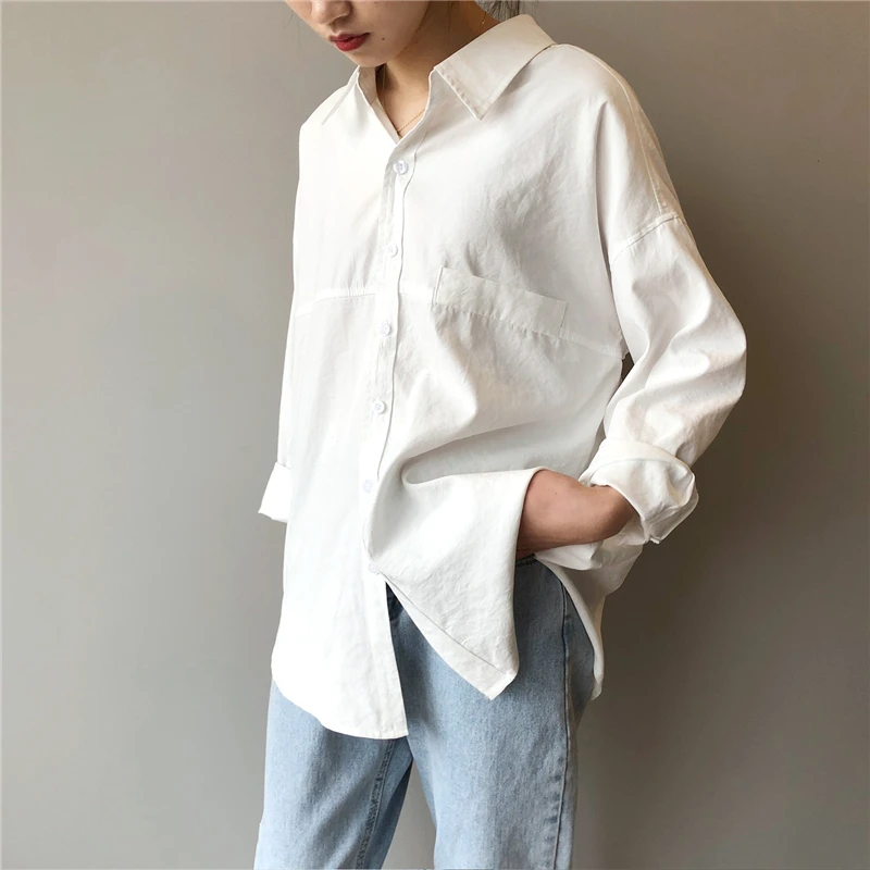 off the shoulder shirts & tops BGTEEVER Minimalist Loose White Shirts for Women Turn-down Collar Solid Female Shirts Tops 2020 Spring Summer Blouses women's shirts & tops