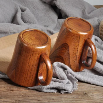 

Natural Jujube Wood Cup Retro Spruce Wooden Cup Handmade Wooden Coffee Beer Mugs With Handle Insulation Wood Cup For Gift Hot