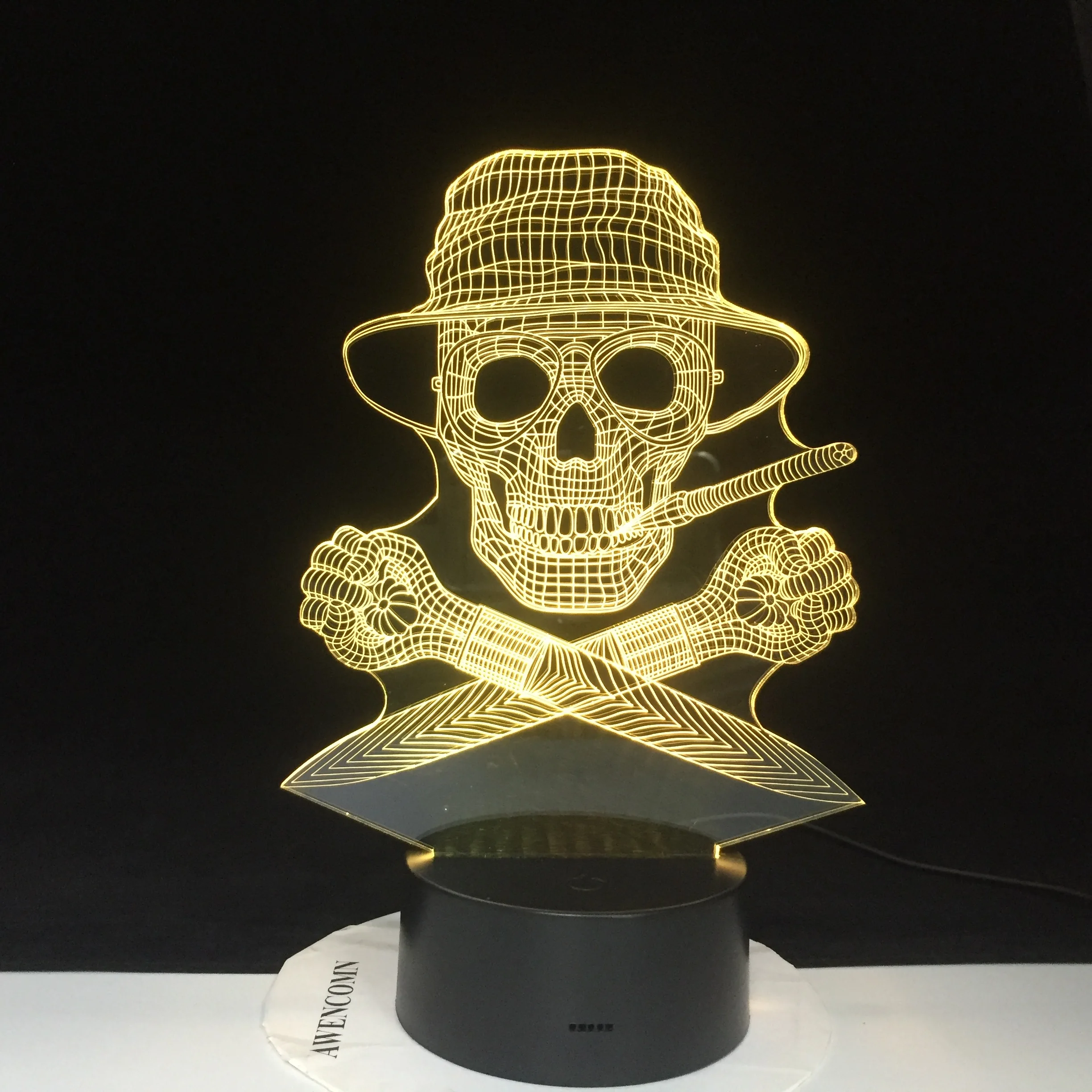 Скелет пирата 3D лампа светодиодный USB креативный Череп 3d ночник 7 цветов изменить акриловый пульт дистанционного сенсорного переключателя настольная лампа 3390