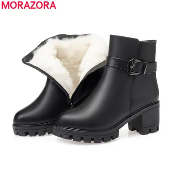 

MORAZORA 2020 new high heels platform shoes women ankle boots genuine leather wool boots keep warm winter snow booties female
