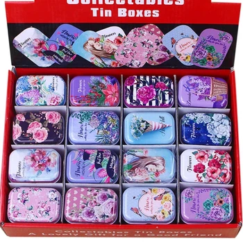 

32pcs Colorful Flowers Mini Tin Box Sealed Jar Packing Jewelry Candy Cans Empty Coin Earrings Storage Container