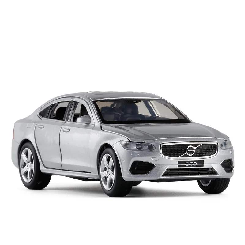 Серебристый Изысканный подарок 1:32 модель из сплава VOLVO S90, моделирование литого под давлением звука и света оттяните назад модель автомобиля, детские игрушки - Цвет: Серебристый
