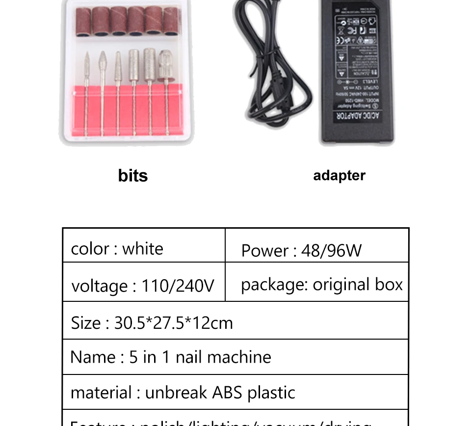 Conjunto de Manicure do Unha com Secador de Unhas Broca do Unha Caneta com Unha Aspirador de pó Equipamento da Arte do Unha Conjunto para Ferramentas de Salão 5 em 1 Elétrica Beleza 12 5 em 1 conjunto de manicure do