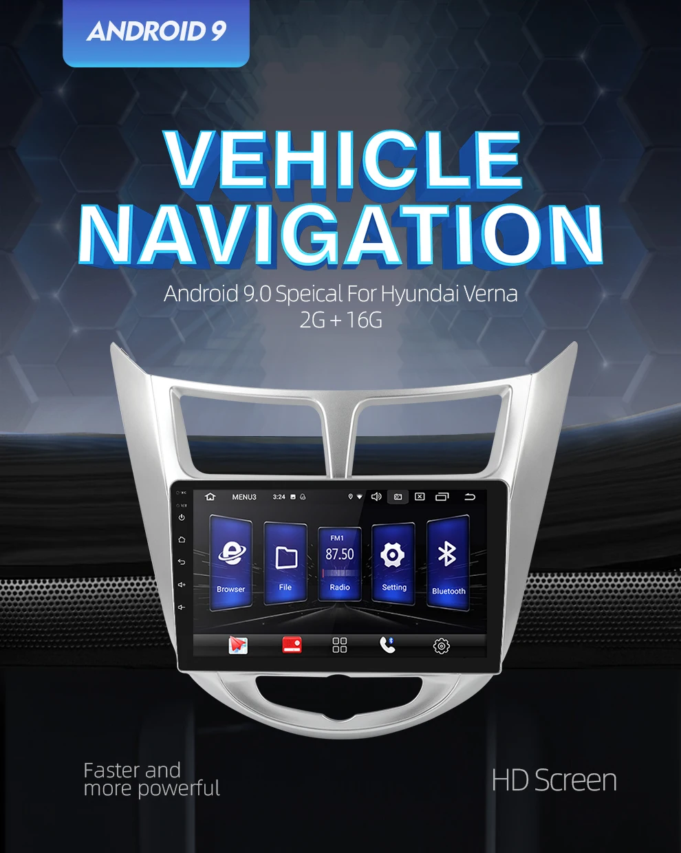 Excellent 9" Android 9.0 Car Radio 2din car radio DSP 2.5D IPS Screen GPS NAVIGATION WIFI For Hyundai solaris verna Player Front&Rear CAM 1