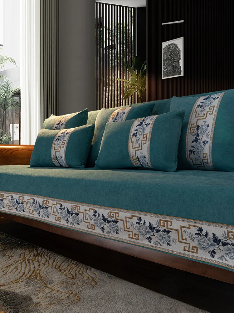 

Four seasons universal high-grade solid wood non-slip new Chinese sofa cushion Nordic minimalist style back towel couch cover