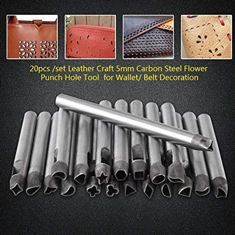 HLZS-20Pcs/набор, кожаный Дырокол, набор, цветок, дырокол, инструмент, сердце, волна, дырокол для кошелька/ремня, украшение, сделай сам, кожаный Дырокол тоже