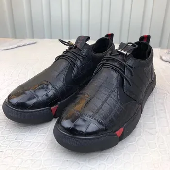 

Authentic Crocodile Leather Male Casual Patchwork Sneakers Genuine Deer Skin High Quality Men's Lace-up Footwear Flats Shoes
