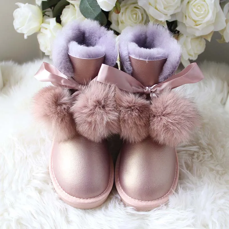 MYLRINA/Новое поступление; классические женские ботинки в австралийском стиле; женские зимние ботинки из натуральной овечьей кожи с натуральным мехом; женская обувь - Цвет: DARK PINK