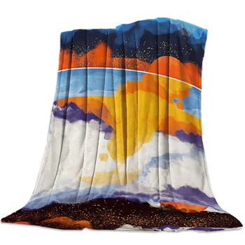 

Landscape Watercolor Sunset Throw Blanket Sofa Bed Throw Blanket Kid Adult Warm Blanket for Beds Coral Fleece Fabric