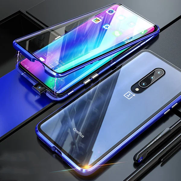 Double Side 360 Degree Magnetic Adsorption Glass Case For Oneplus 7 Oneplus 7T Pro Phone Preserve Case For Oneplus 6 6T Cover - Цвет: Blue