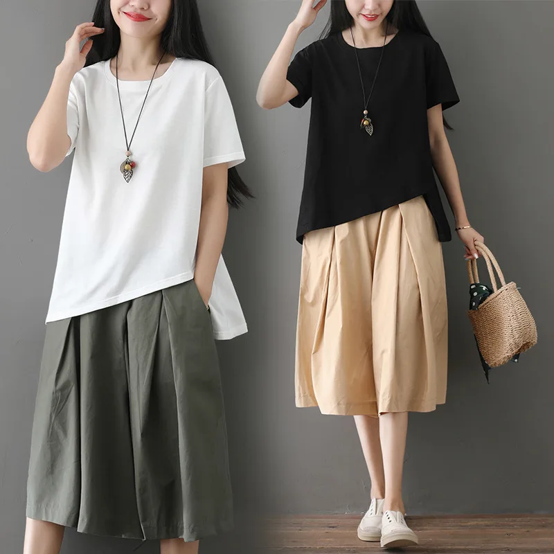 

Photo Shoot 2019 Summer New Style Irregular Fashion WOMEN'S Suit Two-Piece Set Short Sleeve T-shirt Short Loose Pants