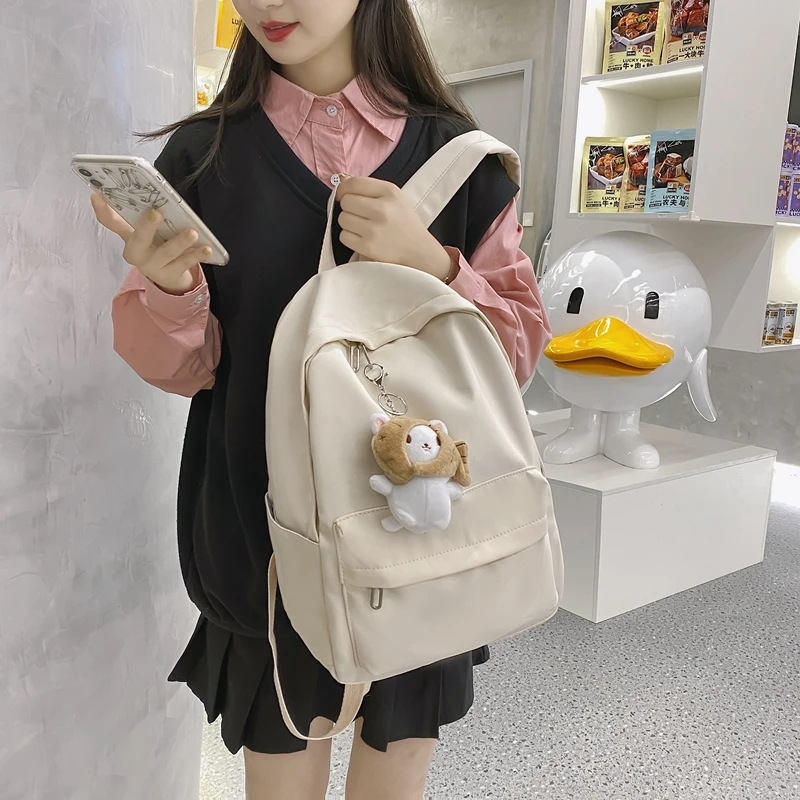 15 inch Nylon Waterproof Solid Minimal Fashion Backpack