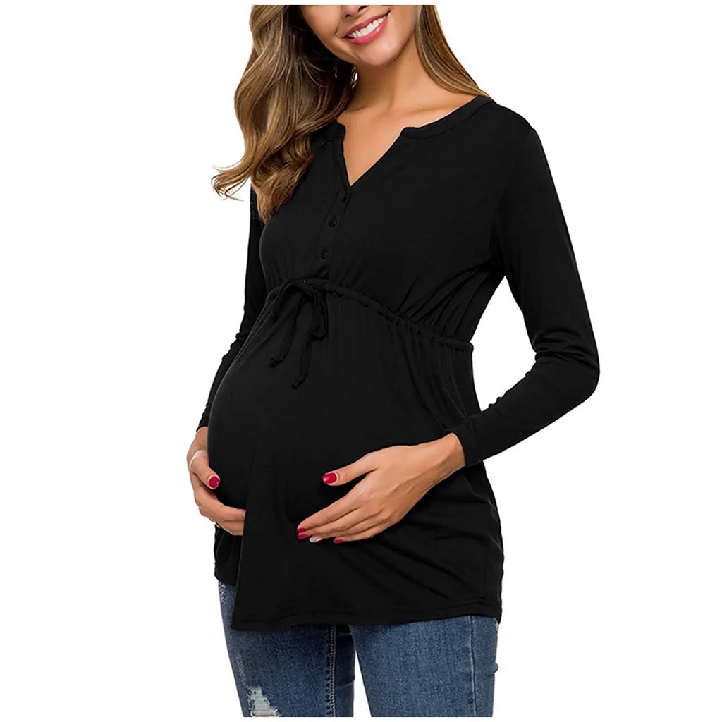 Модная женская одежда для беременных; однотонная блузка для грудного вскармливания; топ для кормления; футболка с длинными рукавами; топы для беременных;# guahao
