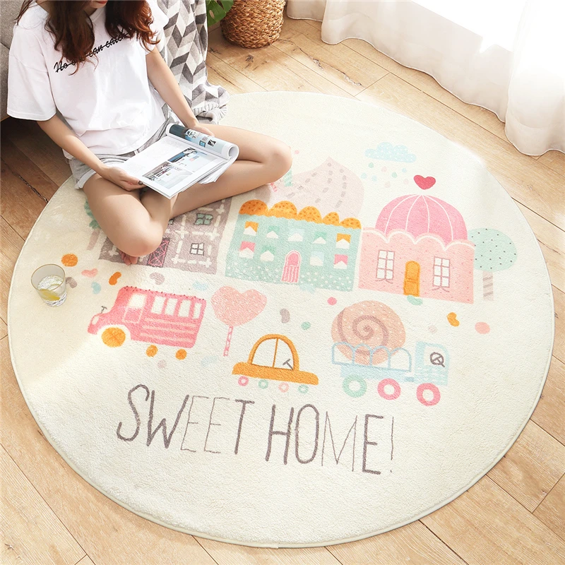 Cartoon Round Lamb Cashmere Home Living Room Non-Slip Carpet Sofa Bedroom Tatami Bedside Blanket Rugs