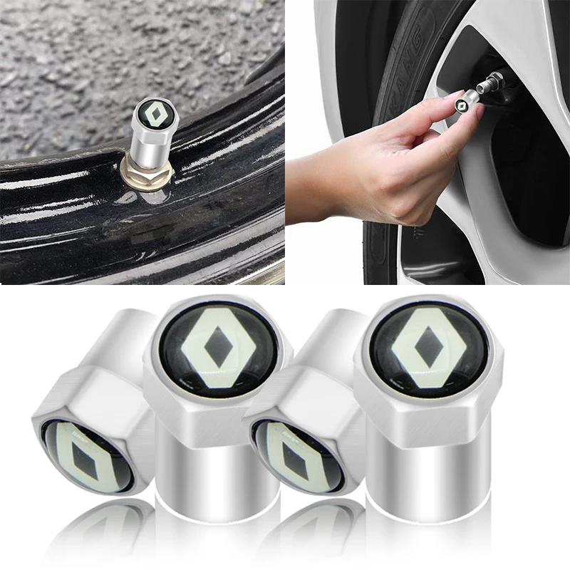 

4pcs Silver Car Tire Valve Core Cover Cap for Renault Megane 2 3 Duster Logan Clio Laguna 2 Captur Car Accessories External