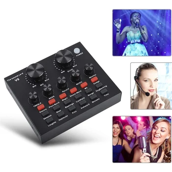 

V8 For Mobile Home Computer External USB Singing Sound Card PC Karaoke KTV Audio Live Broadcast Recording Headset Microphone