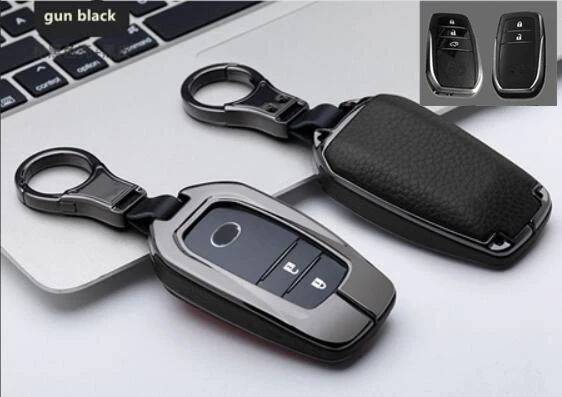 A KEY gun black Автомобильный оцинкованный сплав и кожаный держатель для ключей чехол для Toyota Hilux Fortuner Land Cruiser Camry RAV4 Aygo Scion 2/3 кнопка - Название цвета: A KEY gun black