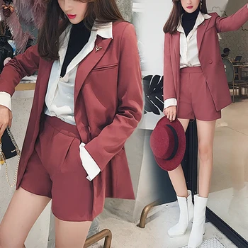 

women 2 piece set spring and autumn new style casual suit pants two-piece suit fashion temperament retro suit jacket shorts set