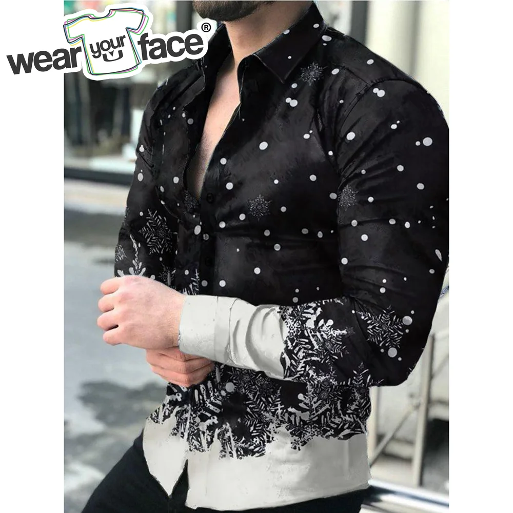 Snowflake Stripe Mix 3D All Over Printed Hawaiian Casual Button Up Dress Shirts Full Sleeve Office Streetwear Men Clothing yorkshire terrier hawaiian set 3d all over printed hawaii shirt beach shorts men for women funny dog sunmmer clothes