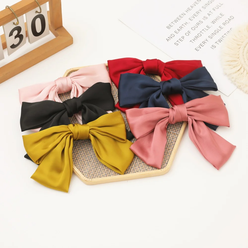 Oversized Bowknot Yellow Black Red Pink Green Navy Blue Hair Clip Cloth Hairpin Sweet Headwear For Women