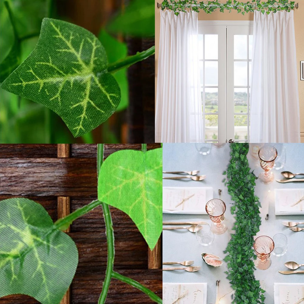 12/24Pcs Hanging Artificial Ivy Leaves Rattan Garland Vine Plant Romantic Wedding Party pipe Creeper leaf cane Decor