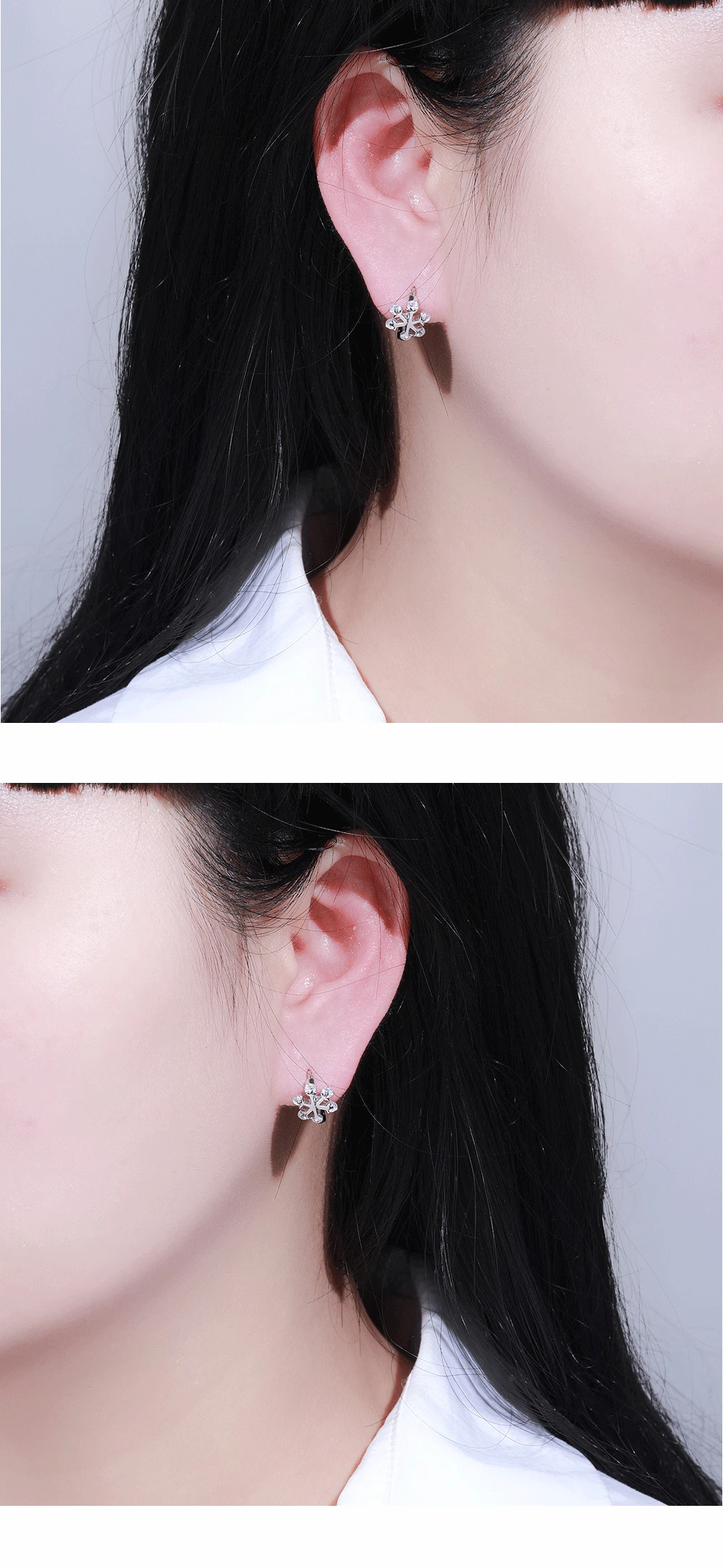 HanCheng Luxury Zirconia Earrings Silver Small Hoop Earrings Snowflake Jewelry Women Zircon Round Srebrne Kolczyki Oorbellen