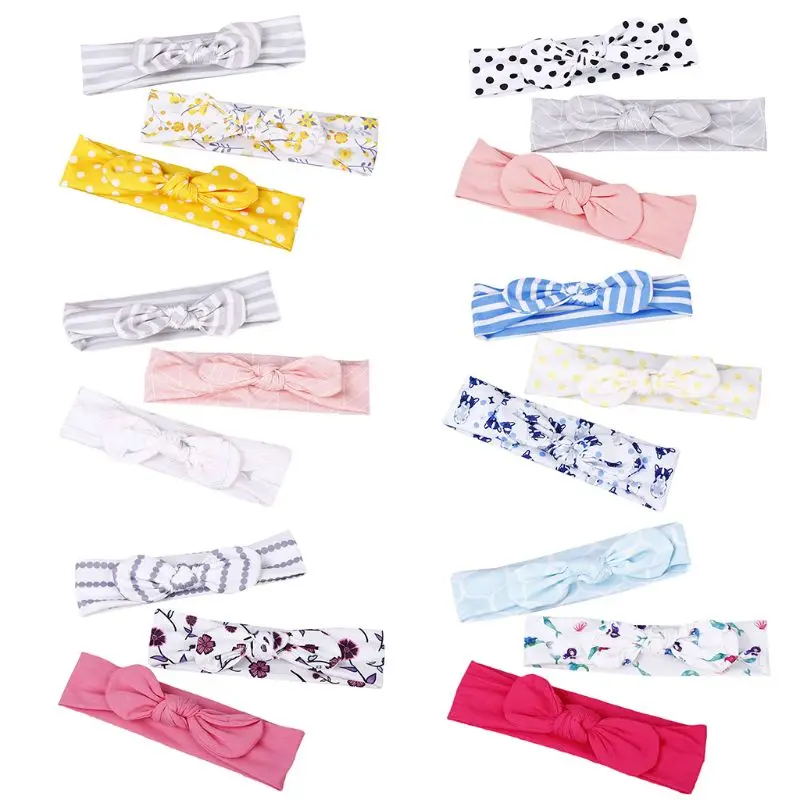

3Pcs/Set Infant Baby Girls Wide Headband Cute Rabbit Ears Bowknot Elastic Hairband Princess Party Shower Turban with Gift Box