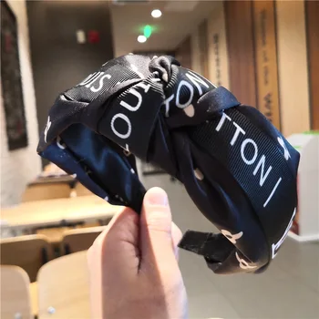 

New pattern fabric woman girl headband simple letters solid color knotted wide-brimmed headband headband ladies hair accessories