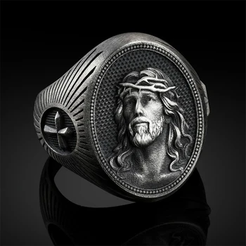 

Vintage Retro Silver Color Cross Finger Metal Ring For Men Women Prayer Christian Jesus Band Biker Rock Wedding Jewelry