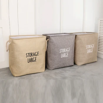 

Folding Laundry Basket Bag Canvas Dirty Clothes Storage Hamper Bag Organizer Barrel Kids Toys Books Storage Baskets Thick Bin