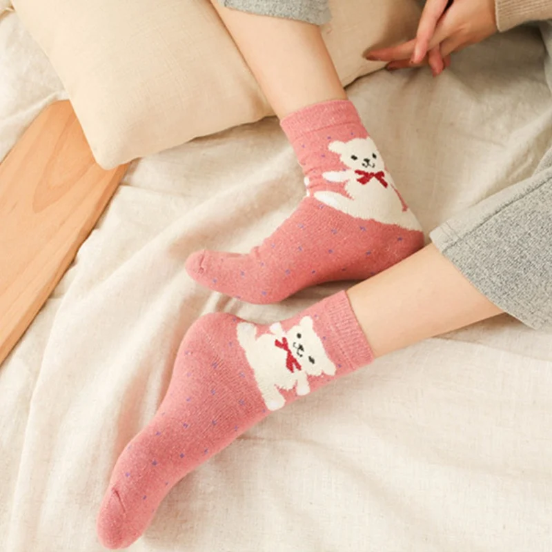 5 Pairs Women Wool Cashmere Thick Winter Socks Warm Soft Solid Casual Sports