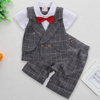 

[ shirts + pants ] Blue Handsome Gentleman Boy Bow tie suit summer outfit shirt baby boy party dress children kids clothes 6-18M