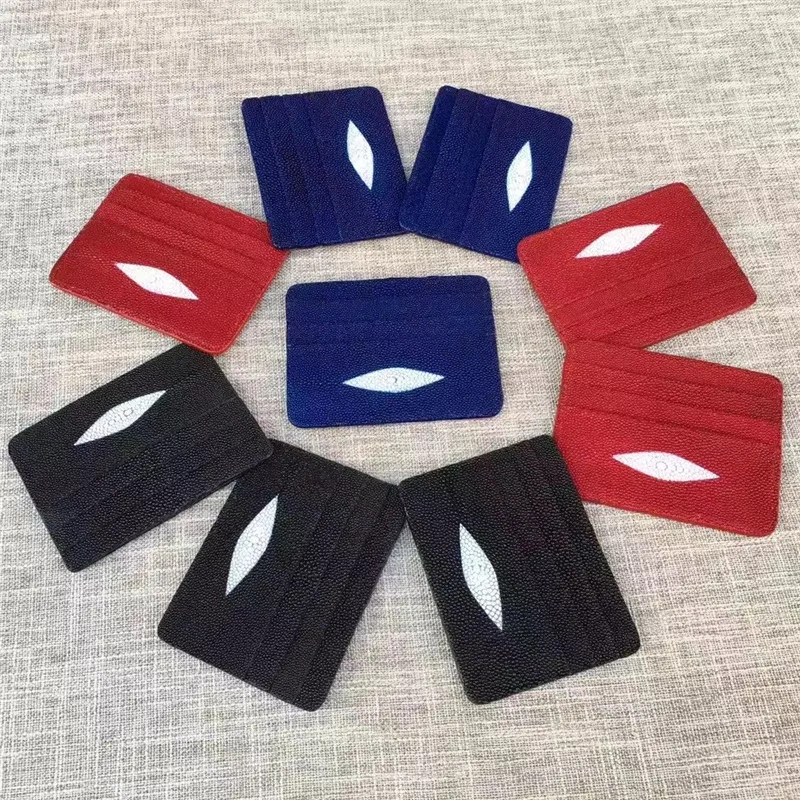 Authentic Real True Stingray Skin Unisex Women Men Ultrathin Card Bag Purse Genuine Exotic Leather Male Female 7pcs Card Holders