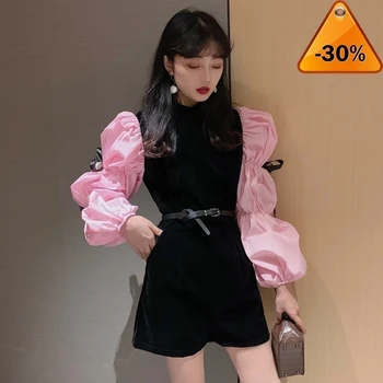 

Spring Summer 2020 Long Lantern Sleeve Square Collar Short Tops Women Blouse